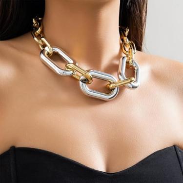 Imagem de Colar de corrente grossa de ouro para mulheres com elos cubanos grossos em camadas para uso diário