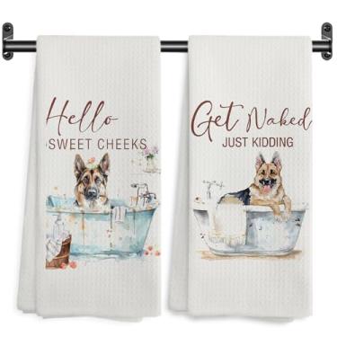 Imagem de WARDOS Toalhas de mão engraçadas de pastor alemão, decoração de banheiro Hello Sweet Cheeks, presentes de pastor alemão, toalhas de mão decorativas para banheiro, banheiro, banheiro, 40 x 61 cm