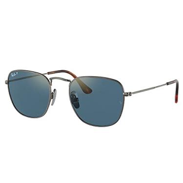Imagem de Ray-Ban Óculos de sol masculinos Rb8157 Frank Titanium Square, Demigloss Gunmetal/azul/dourado espelhado polarizado, 51 mm