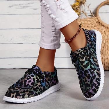 Imagem de Sapatos femininos de lona de cor sólida, mocassins rasos casuais com cadarços, confortáveis e leves para uso diário, Preto, 35