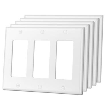 Imagem de JOYUMY Pacote com 5 interruptores de luz decoradores ou receptáculos, placa de parede, acabamento brilhante, tamanho 3 - 11,4 cm x 16,2 cm, termoplástico de policarbonato, branco