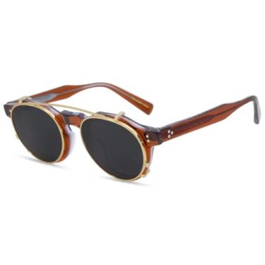 Imagem de HPIRME Óculos de acetato com clipe, óculos de uso duplo, masculino, feito à mão, com lentes removíveis, para áreas externas e proteção solar (C4)