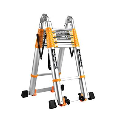 Imagem de OKUOKA Escadas, escada telescópica com juntas grandes e degraus largos, escada Telesescada de alumínio para loft, telhado e casa DIY, engenharia dobrável/5 m + 2,5 M=5 m