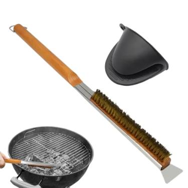 Imagem de Escova de pedra para pizza, raspador de churrasco com cabo longo | Escova ergonômica antiaderente com raspador para assar, forno, cozinha, churrasqueira ao ar livre