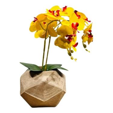Imagem de Arranjo De Orquidea Amarela Decoração Sala Com Vaso Rose Esfera Tamanho M