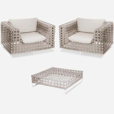 Imagem de 02 Poltronas E Mesinha Alumínio Fibra Sintética Área Externa - Sarah M