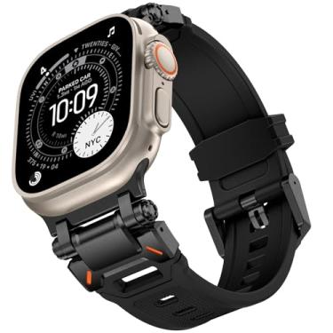 Imagem de Kades Pulseira para Apple Watch Ultra 2/Ultra de 49 mm para Apple Watch séries 10/9/8/7/6/SE/5/4/3/2/1 de 46 mm/45 mm/44 mm/42 mm, conector de metal durável com pulseira esportiva de TPU resistente