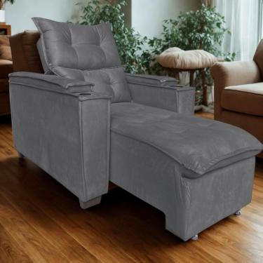 Imagem de Poltrona Retrátil Reclinável Alexa Com Usb E Porta Copos - élpis Móveis Cinza