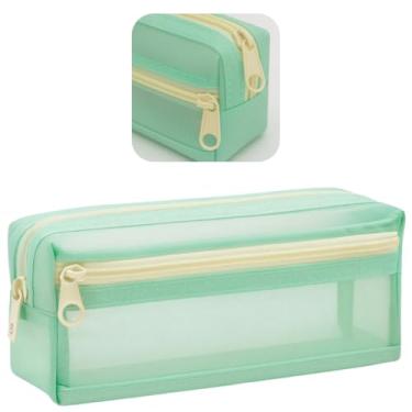 Imagem de Estojo Escolar 2 Divisoria de Nylon Grande Transparente Organizador Material Lápis Caneta Borracha Papelaria Fofa Compartimento Fecho Metalico Volta as Aulas Box Necessaire Menino Menina Unissex