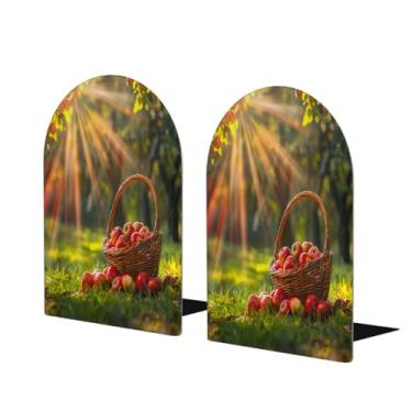 Imagem de Apple Fall Sunshine Tree Suporte de livros de madeira grande decorativo Suporte de livro antiderrapante resistente para mesa de escritório em casa biblioteca de estudo escolar divisórias de livros