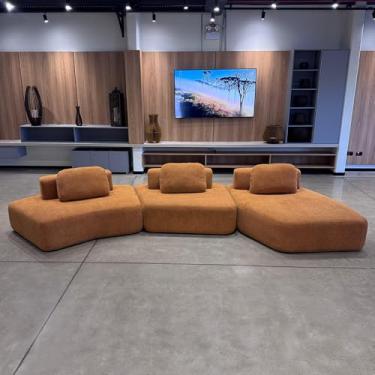 Imagem de Sofá Ilha Sala de Estar 2 Módulos e Chaise Dakota Encosto Almofadas Soltas Bouclê Rústico Terracota G33 - Gran Belo
