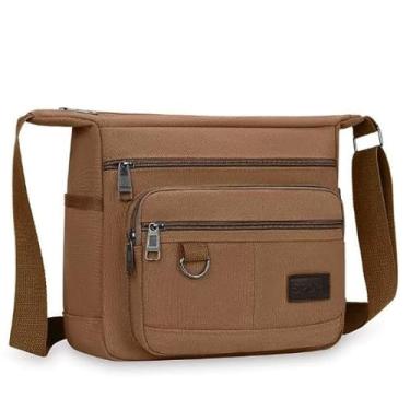 Imagem de Bolsa de ombro e bolsa de trabalho para homens - Bolsa transversal de lona, caminhadas de viagem militar (marrom)