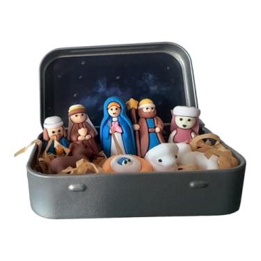 Imagem de Ｂｅｓｇａ Mini Presépio de Natal em Caixa de Lata - Presente Religioso - Manjedoura de Jesus - Decoração para Casa - Festa - Estátua da Sagrada Família - Ideal