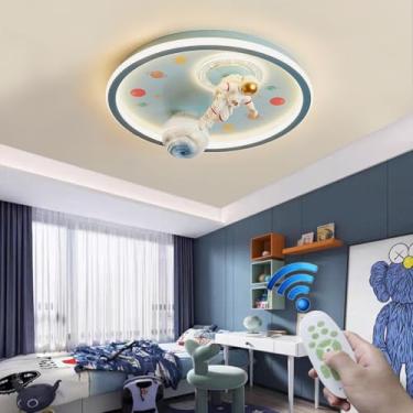 Imagem de Luminária de teto LED dimerizável, luminária infantil de 72W em resina, formato de astronauta, abajur de vidro com controle remoto, lustre criativo adequado para quarto, restaurante, escritó