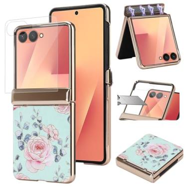 Imagem de AJDJTEN Capa para Samsung Galaxy Z Flip 7, protetor de tela integrado, protetor de dobradiça, capa de telefone de couro à prova de choque para mulheres e meninas verde
