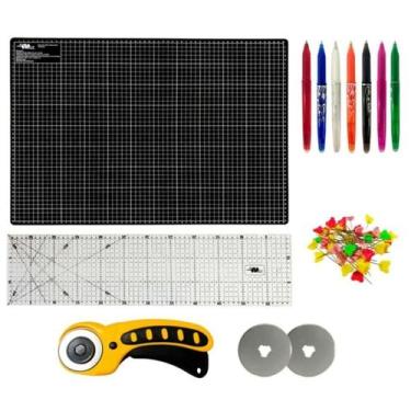 Imagem de Kit Base de Corte Grande Patchwork Artesanato 90x60 Régua 15x60 Cortad