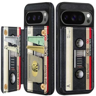 Imagem de Shorogyt Capa carteira para Google Pixel 10/Pixel 10 Pro com suporte para cartão - Design de fita de CD com suporte para fecho magnético traseiro Flip Folio Capas de telefone de couro para Pixel 10