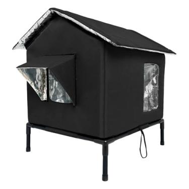 Imagem de IEUDNS Casinha para Gatos com Porta e Janela, Decoração Externa para Filhotes e Filhotes Brincarem no Inverno em Ambientes Fechados, M