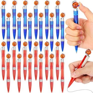 Imagem de Zhanmai 24 canetas de basquete, canetas esferográficas esportivas, bolas de basquete, lembrancinhas de festa, canetas de mesa de basquete, para decoração de material de escritório (azul, vermelho