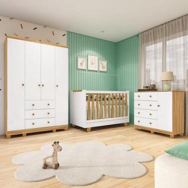 Imagem de Quarto de Bebê Completo Guarda-roupa Cômoda e Berço 4 em 1 Minicama 10