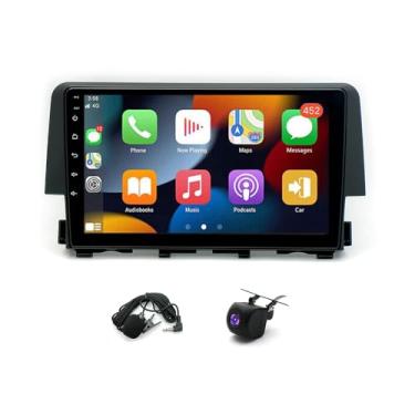 Imagem de Rádio de carro 4+64G Android 13 para Honda Civic 2016-2020, rádio com tela sensível ao toque de 9 polegadas para Honda Civic Head Unit 2016 2017 2018 2019 2020 com câmera de backup sem fio Carplay