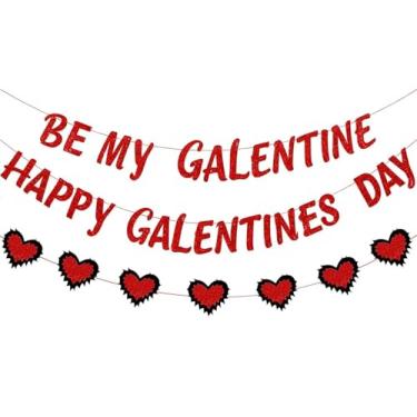 Imagem de Placa pré-amarrada Be My Galentine Happy Galentines Day Banner com grinalda de coração com glitter para senhoras, meninas, mulheres, amigas, festa do dia dos namorados, casa, decoração de celebração