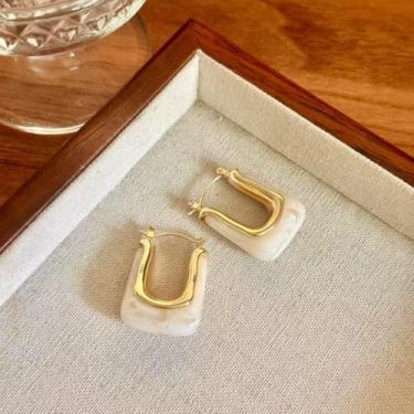 Imagem de Brincos de argola de acrílico para mulheres, banhados a ouro 14K, brincos de argola grossa, vintage, resina geométrica, joias modernas, presentes, One Size, Acrílico, Sem pedra preciosa