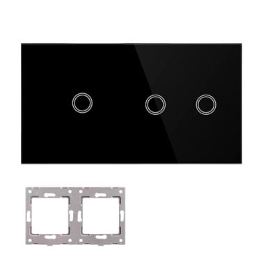 Imagem de Módulos DIY Combinação Livre 2 3 4 5 6 7 8 Touch On/Off Interruptor Inteligente Vidro Preto 157 mm Painel Tomada (1-2 Painel Gang)