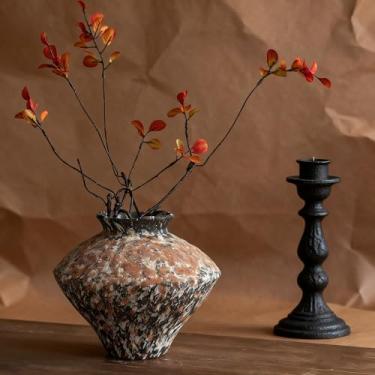 Imagem de Vaso de cerâmica Wabi Sabi com textura de granito salpicado, vaso de flores artístico para decoração de casa, perfeito para sala de estar, prateleira e mesa de centro de mesa (curto)
