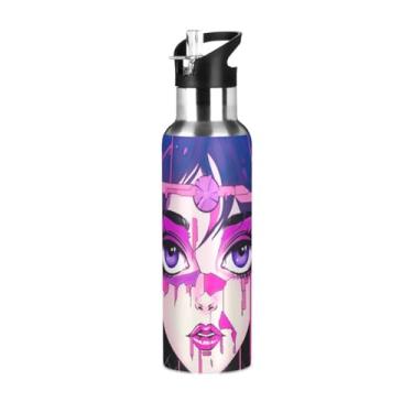 Imagem de Wassud Cool Girl Garrafa de água esportiva de aço inoxidável com isolamento a vácuo de 600 ml com tampa de canudo à prova de vazamento, copo portátil para academia e viagem