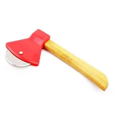 Imagem de Cortador Fatiador Pizza Machadinha Redondo Inox Cabo Madeira