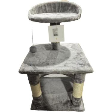 Imagem de Lovely Vibe - Arranhador para Gatos Multinível com 3 Bases, Postes de Sisal Natural, Toca e Bolinha, Cinza Claro e Bege, 60cm de Altura