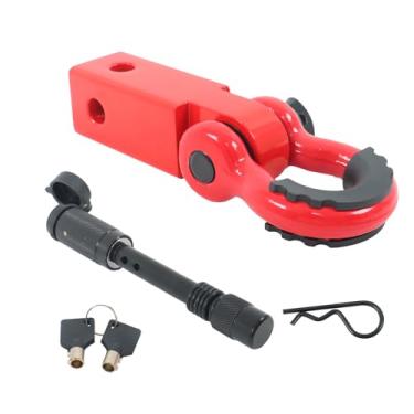 Imagem de LABLT Recetor de engate de manilha anti-roubo vermelho 5 cm 20,411 kg Resistência à ruptura 3/10.2 cm Antirroubo D anel manilha 5/20.3 cm pino de engate de reboque kit de reboque sólido resistente