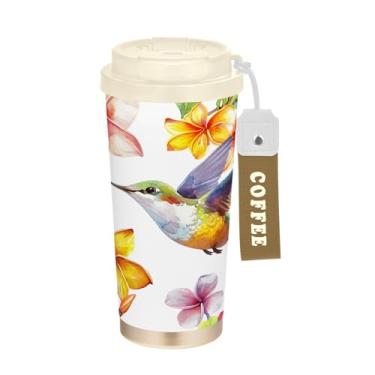Imagem de YETTASBIN Caneca de café de viagem com isolamento térmico de 500 ml com tampa de canudo, copo à prova de derramamento e vazamento com alça para bebida quente e fria, garrafa de água de aço inoxidável