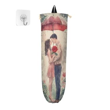 Imagem de xigua Suporte de parede para saco de plástico para Dia dos Namorados com cordão, pacote com 2, organizador de sacolas de compras reutilizáveis para bolsas, meias, roupas íntimas e gravatas