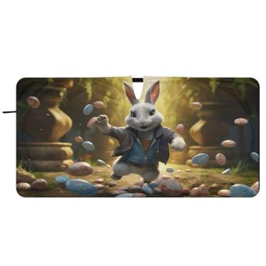 Imagem de CEBUGI Para-brisa de carro dobrável sombra de sol coelho da páscoa atirando ovos janela de carro sombras guarda-chuva pára-brisa dianteiro para-sol para acessórios de carro legal carro refletor