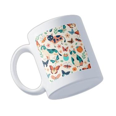 Imagem de Caneca Xícara Café Porcelana 300ml Com Design Colorido De Animais E Borboletas