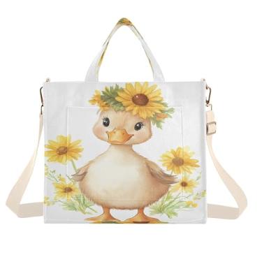 Imagem de Burbuja Sacola feminina com flores de pato fofas em aquarela de veludo cotelê, bolsa tiracolo para compras, trabalho, viagem, P, B328, Medium