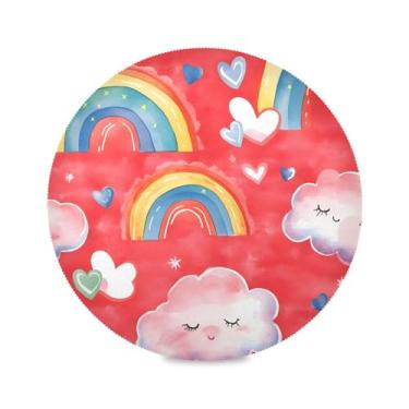 Imagem de xigua Jogo americano redondo de arco-íris com desenho animado para mesa de jantar, 38 cm, antiderrapante, lavável, resistente ao calor, para decoração de festa, cozinha, jantar