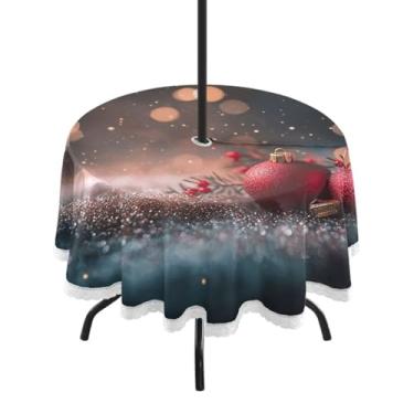 Imagem de CEBUGI Toalha de mesa redonda para uso ao ar livre, fundo natalino, impermeável, com furo Umberlla, capa de mesa lavável para pátio, cozinha, sala de jantar, 152 cm