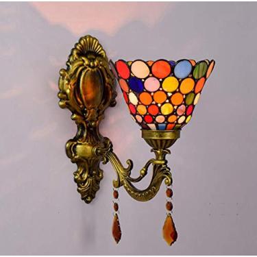 Imagem de Luminária de parede estilo Tiffany, com cúpula de vitral vintage de 15 cm, arandela de parede interna para quarto, sala de estar e corredor, soquete E27, Patch