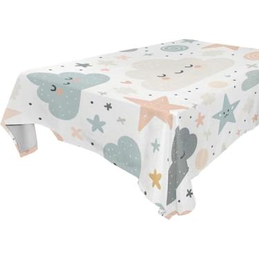 Imagem de Burbuja Toalha de mesa de estrelas nuvens, toalha de mesa quadrada anti-rugas grossa para decoração de jantar, cozinha, festa, 137 x 137 cm