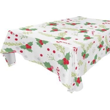 Imagem de Burbuja Toalha de mesa com folhas de azevinho, toalha de mesa quadrada, anti-rugas, grossa para decoração de jantar, cozinha, festa, 137 x 137 cm