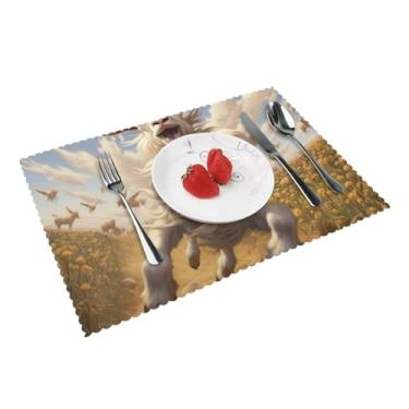 Imagem de Jogo americano de mesa de jantar requintado com estampa de brincadeira de cabra, tapetes laváveis antiderrapantes para cozinha, decoração de casa