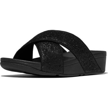 Imagem de FitFlop Sapatilhas cruzadas femininas Lulu com brilho enrugado, Preto metálico, 35