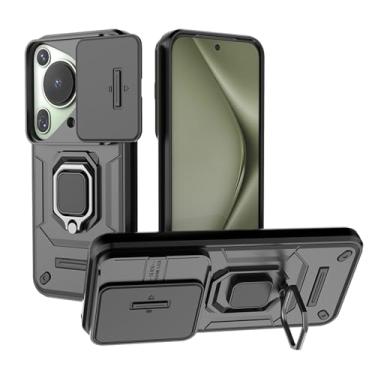 Imagem de MRRSIWEI Capa para Huawei Pura 70 Ultra com capa deslizante para câmera, capa resistente à prova de choque de grau militar com suporte de anel magnético para Huawei Pura 70 Ultra- Armor preta