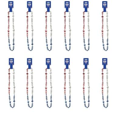 Imagem de Beistle Miçangas de expressão dos EUA, 12 peças, 91,44 cm, vermelho/prata/azul