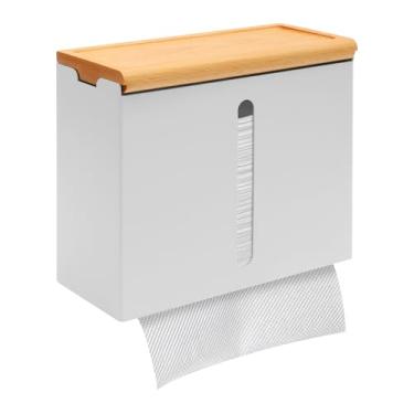 Imagem de Caixa de papel toalha com tampa dispensador de toalha de mão montado na parede com janela visível para instalação de perfuração de cozinha e banheiro (branco)