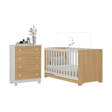 Imagem de Berço Americano 3 em 1 com Cômoda 4 Gavetas Allegra Multimóveis Mp4688 Branco/madeirado