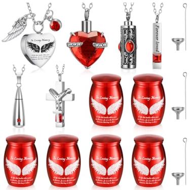 Imagem de Ecation Conjunto de 12 colares de joias de cremação de urna pequena para cinzas, urnas de lembrança de aço inoxidável, medalhão, mini suportes de cinzas à prova d'água para humanos, adultos, mulheres